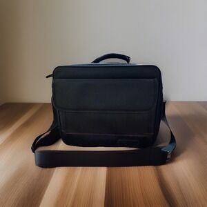 Targus Black Leather 2 Laptop Computer Messenger Bag w/ Shoulder Strap | Vintage
